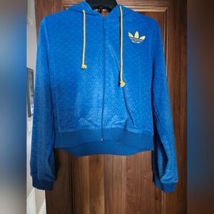 adidas Originals Blue Bomber Jacket with Yellow Accents